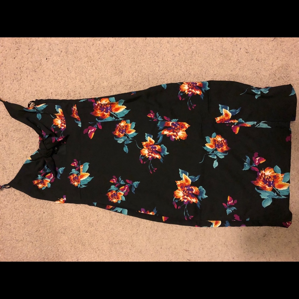 Black flower print midi dress